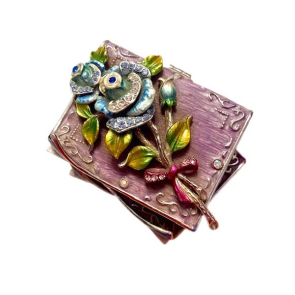 Bijorca Trinket Box Stack of Books and Flowers Enamel Ring Box Rhinestones Vtg - Picture 1 of 5